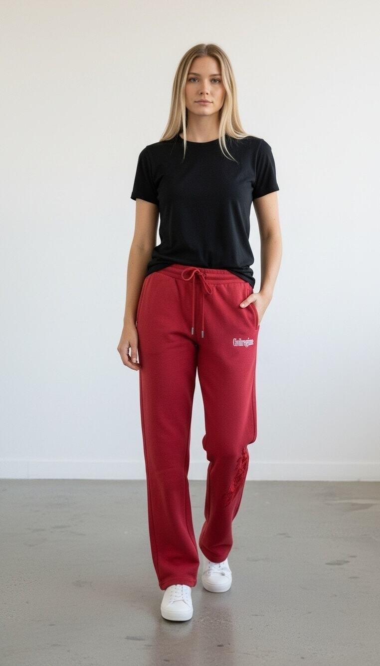 Civil Regime - Flare Embroidered Logo Sweatpants in Crimson Womens size Med